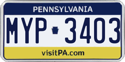 PA license plate MYP3403