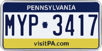 PA license plate MYP3417