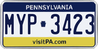 PA license plate MYP3423