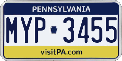 PA license plate MYP3455