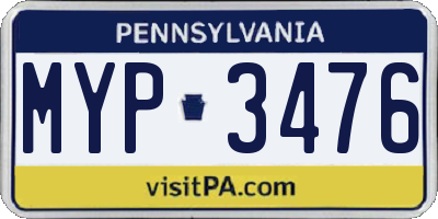 PA license plate MYP3476