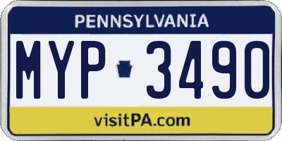 PA license plate MYP3490