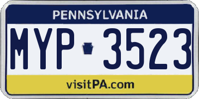 PA license plate MYP3523