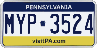 PA license plate MYP3524