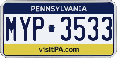 PA license plate MYP3533