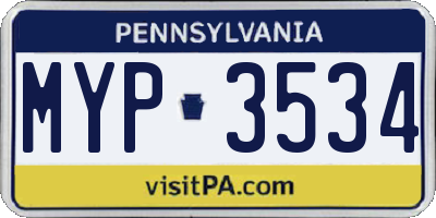 PA license plate MYP3534