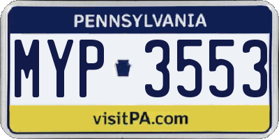 PA license plate MYP3553