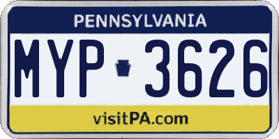 PA license plate MYP3626