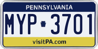 PA license plate MYP3701