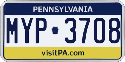 PA license plate MYP3708