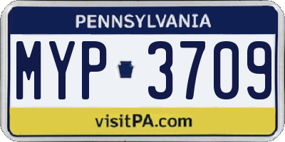 PA license plate MYP3709