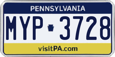 PA license plate MYP3728