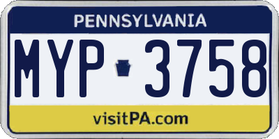 PA license plate MYP3758