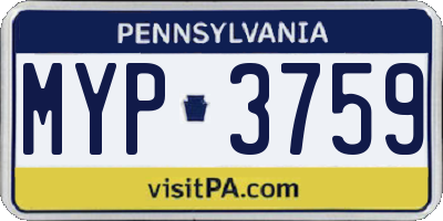 PA license plate MYP3759
