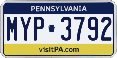 PA license plate MYP3792