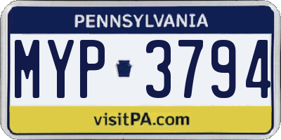 PA license plate MYP3794