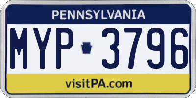 PA license plate MYP3796