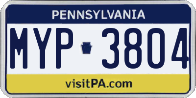 PA license plate MYP3804