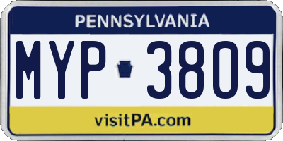PA license plate MYP3809