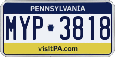 PA license plate MYP3818
