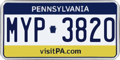PA license plate MYP3820