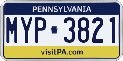 PA license plate MYP3821