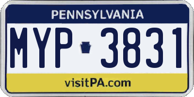 PA license plate MYP3831