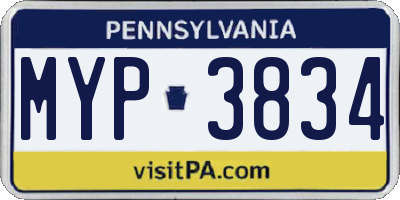 PA license plate MYP3834