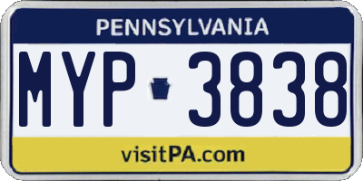 PA license plate MYP3838