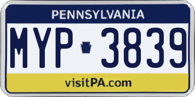 PA license plate MYP3839
