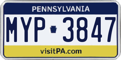 PA license plate MYP3847