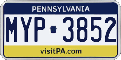 PA license plate MYP3852