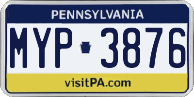 PA license plate MYP3876