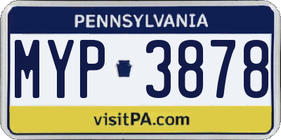 PA license plate MYP3878