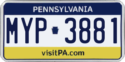 PA license plate MYP3881