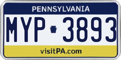 PA license plate MYP3893