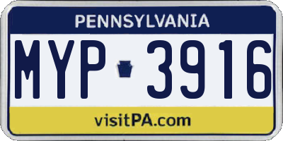 PA license plate MYP3916