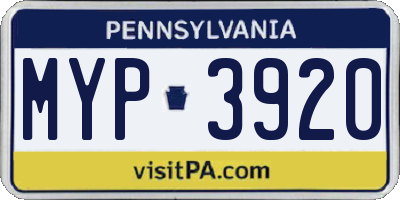 PA license plate MYP3920