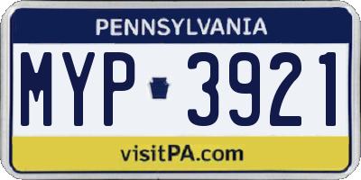 PA license plate MYP3921