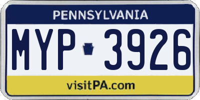 PA license plate MYP3926