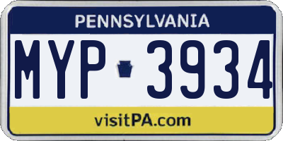 PA license plate MYP3934