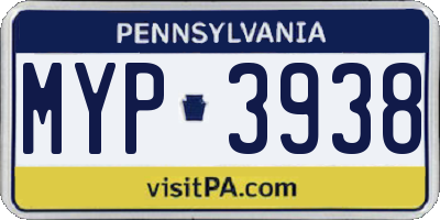 PA license plate MYP3938