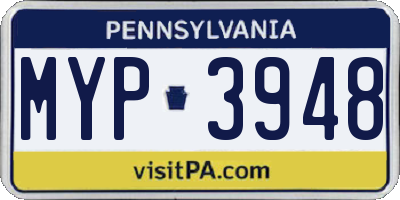 PA license plate MYP3948