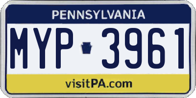 PA license plate MYP3961