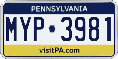PA license plate MYP3981