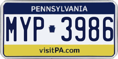 PA license plate MYP3986