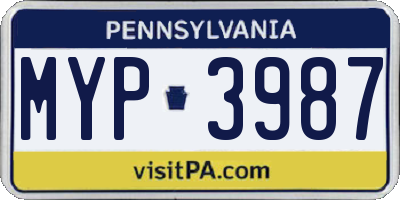 PA license plate MYP3987