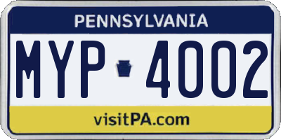 PA license plate MYP4002