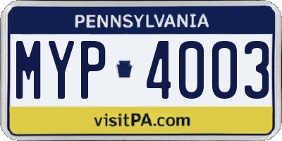 PA license plate MYP4003
