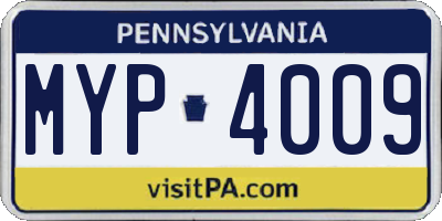 PA license plate MYP4009